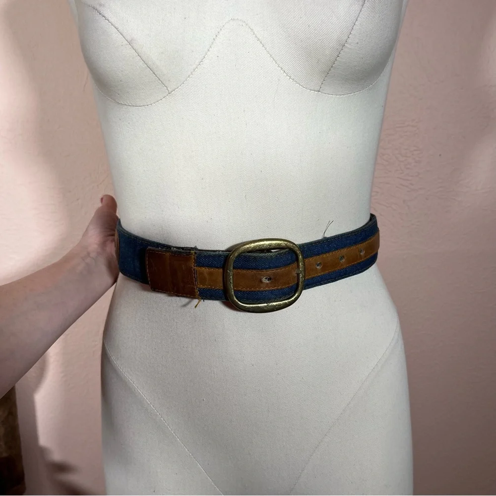 Vintage 1970 Hickok mod floral tooled Leather Denim Western Belt Festival sz 30